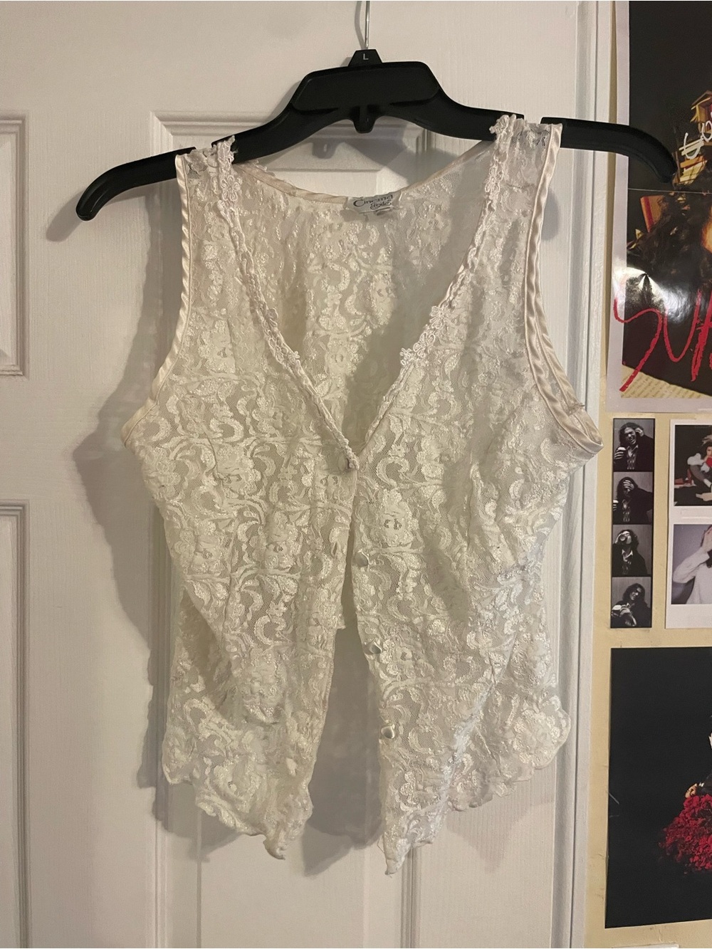 Cream Lace Sleeveless Button-Front Vest